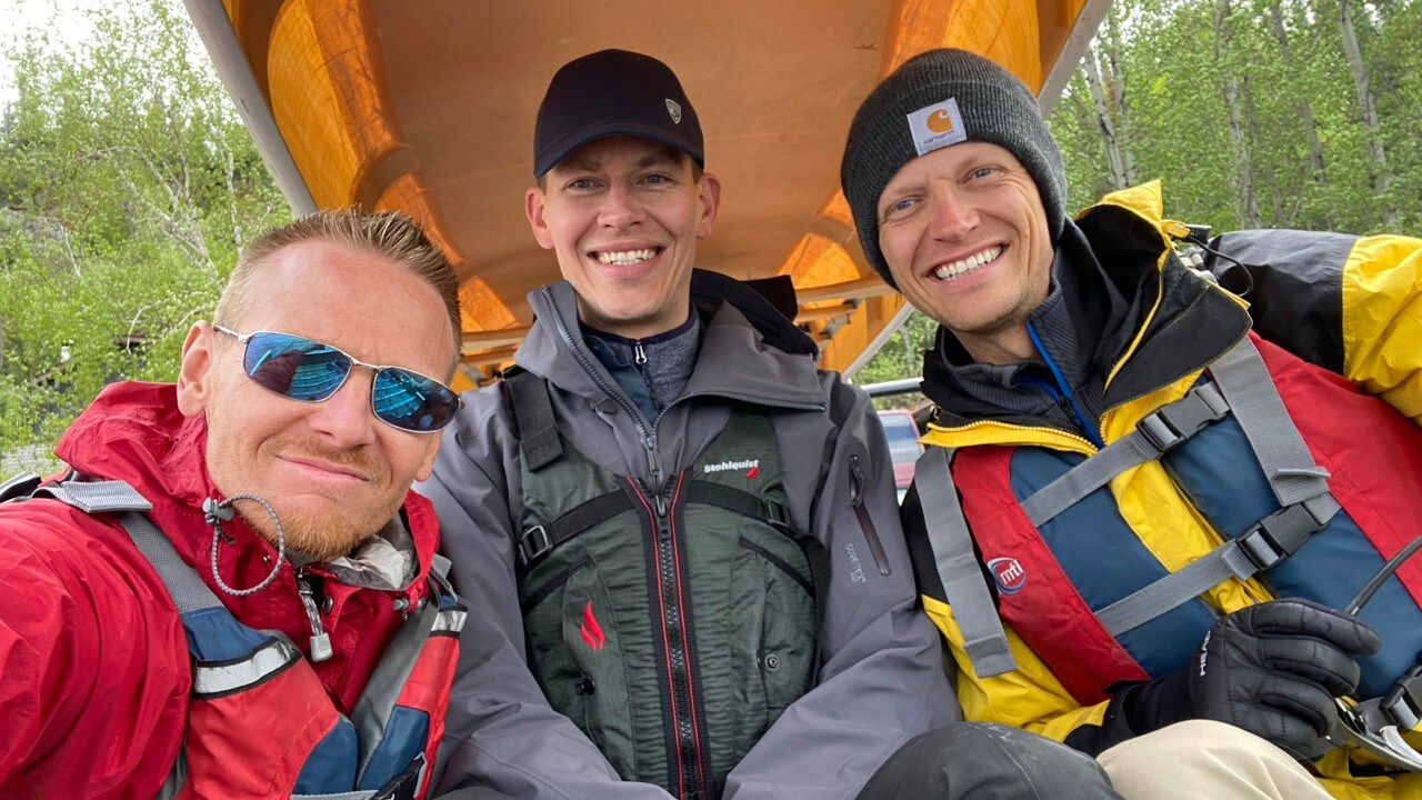 From left, Joe and his friends Jack and Peter pose for a photo on the first day.