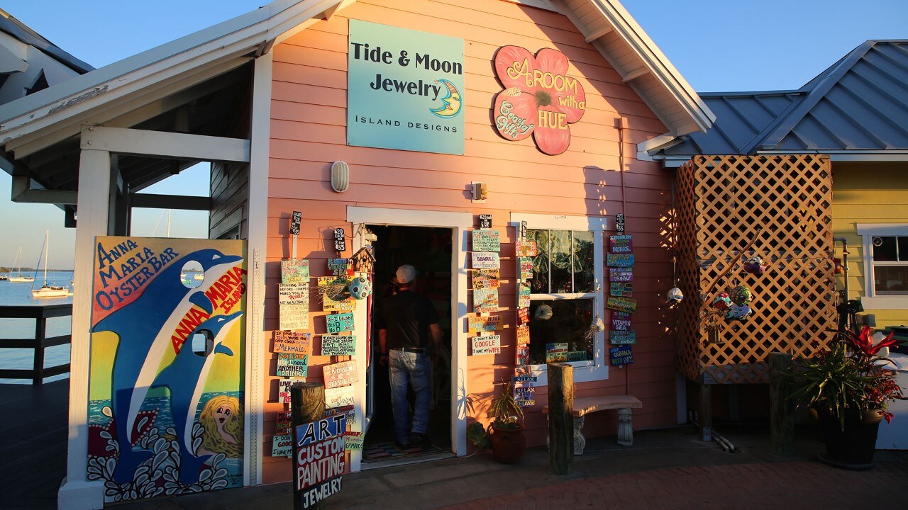 Colorful shops line Anna Maria Island.