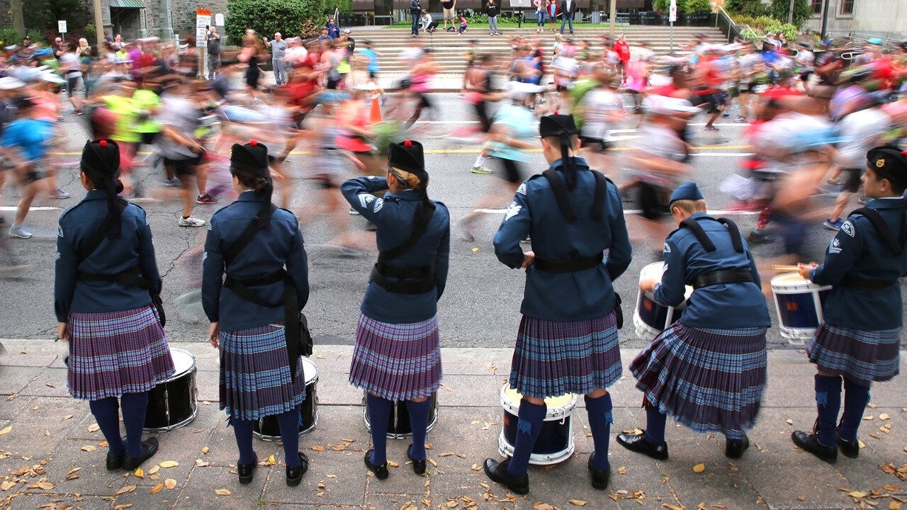 Musicians take a break during the Army Run in Ottawa.