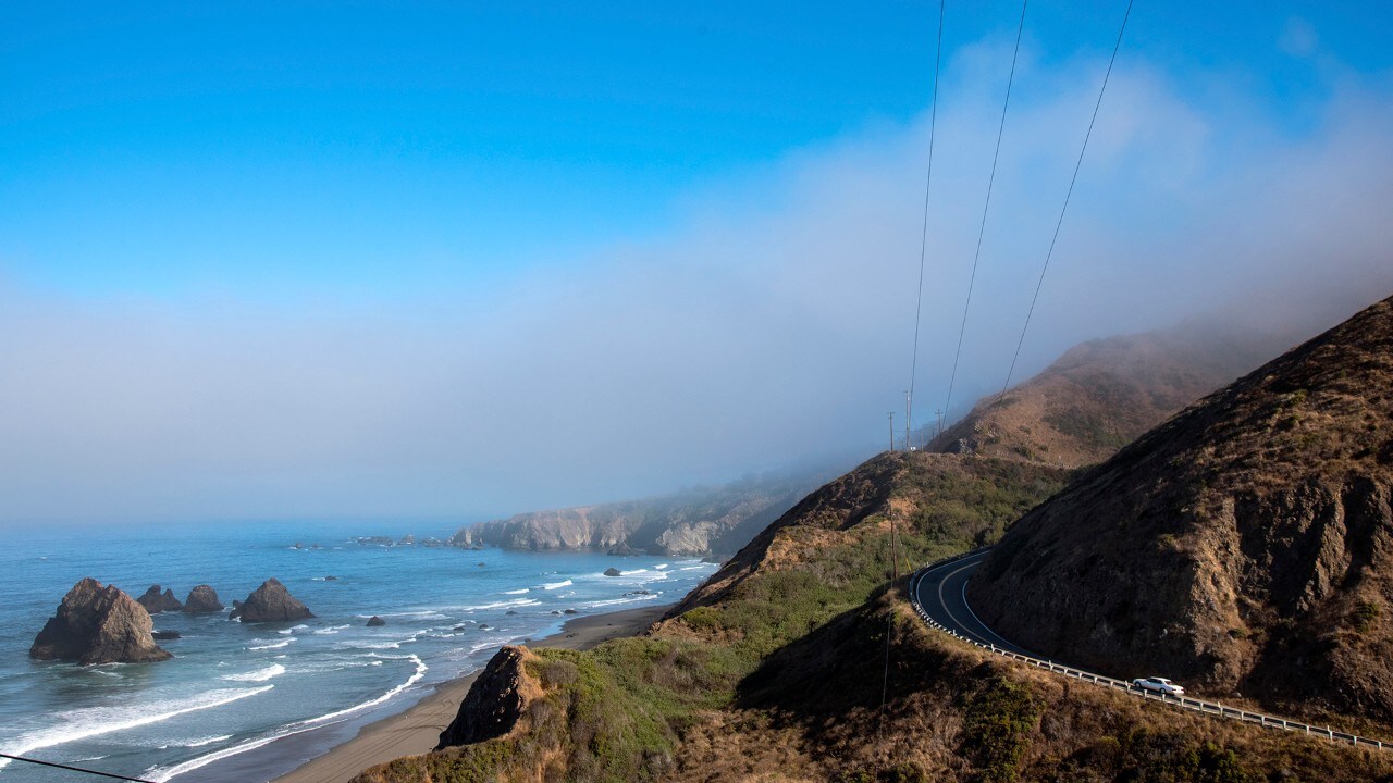 Highway 101 hugs the California coast.