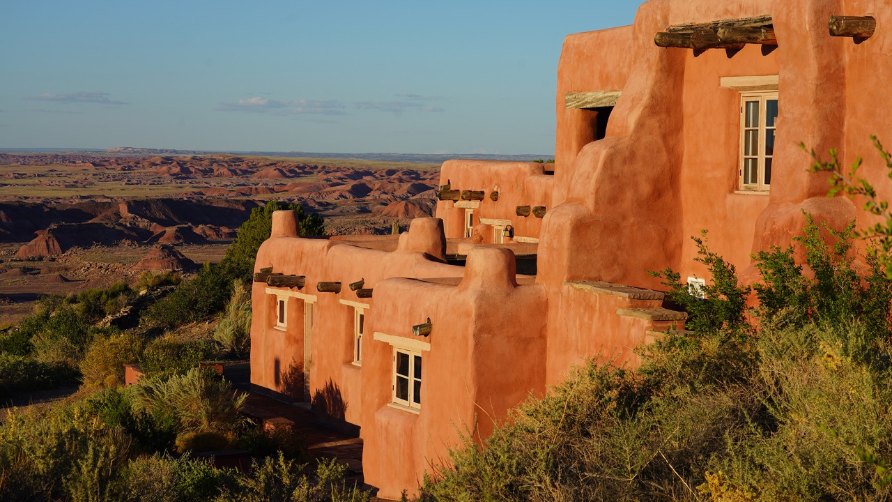 The Painted Desert Inn’s adobe facade dates back to the 1930s.