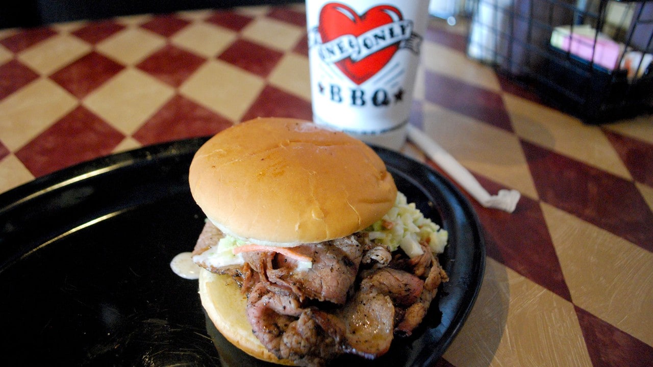 Brisket sandwich at One & Only BBQ