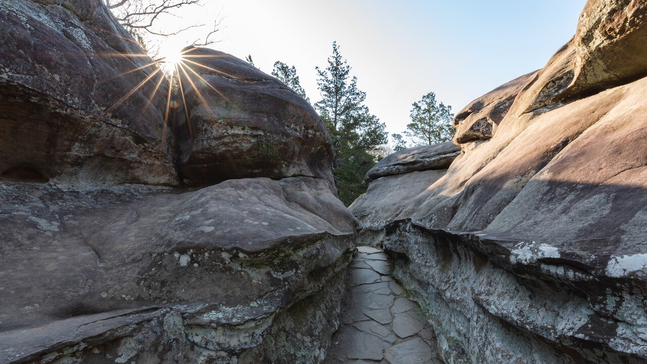 The Observation Trail at Garden of the Gods cuts through rock bluffs.