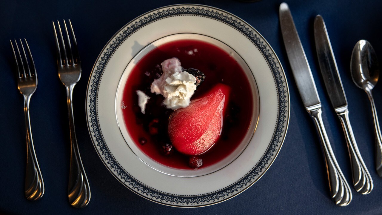 The Blue Harbor House Inn serves poached pears as part of breakfast.