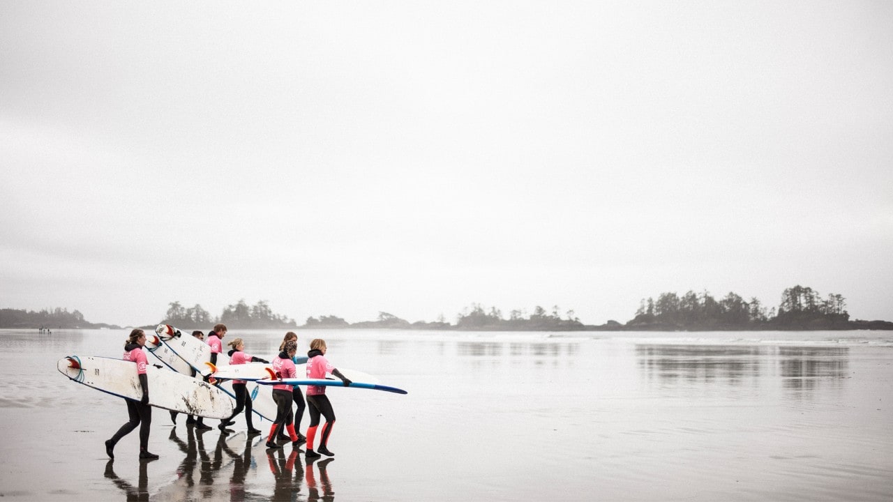 Students hit the surf.