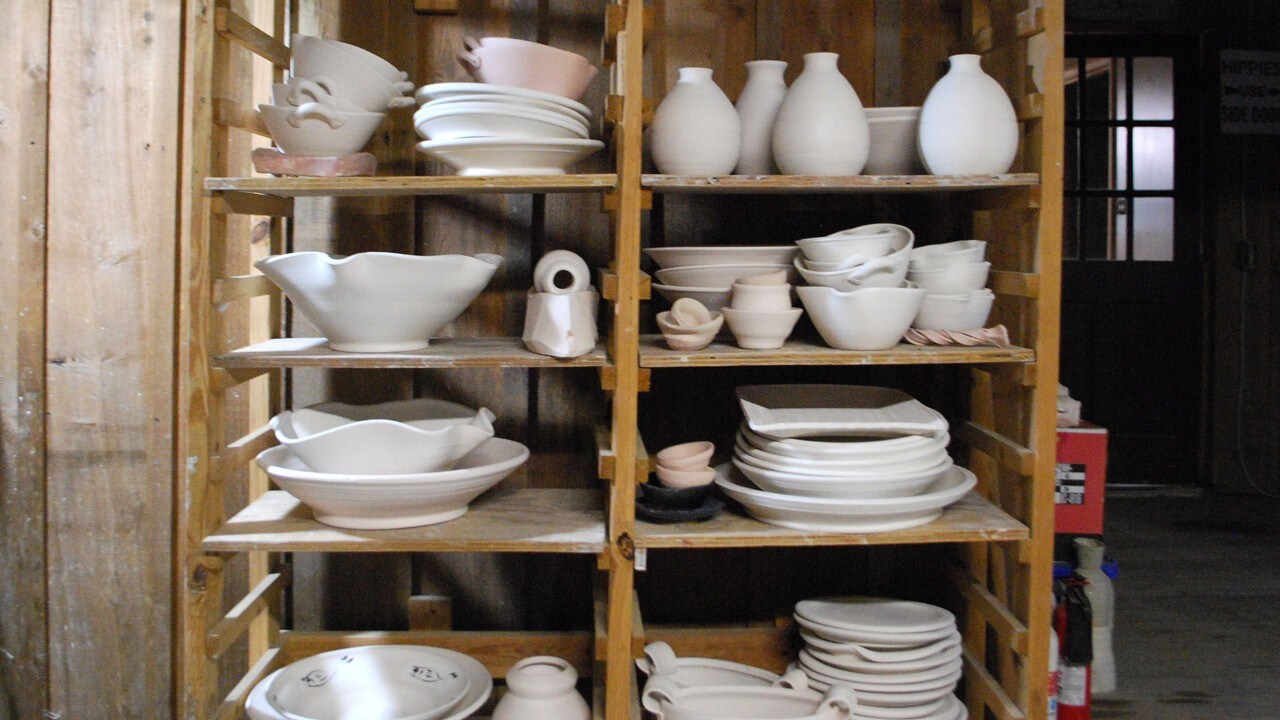 Unglazed pottery in Brian Nettles' studio