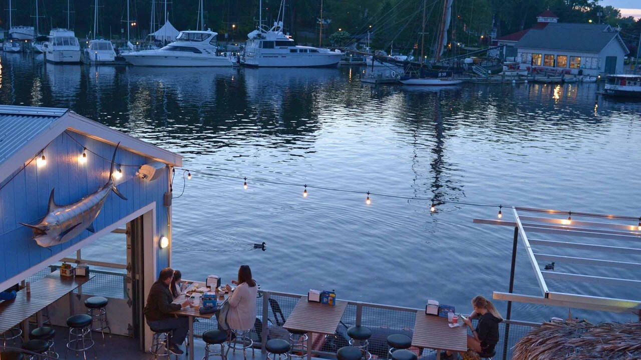 The Black River winds through South Haven, providing a safe harbor for boats and entertainment.