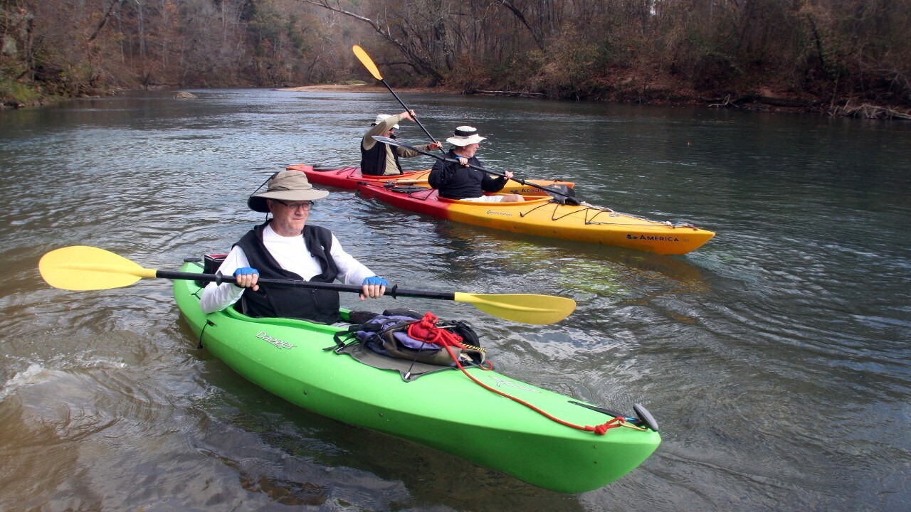 Dave Hinkson leads the way at the start of a float on the Current River.