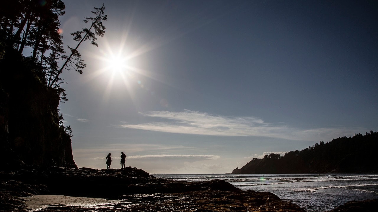 The sun sets on the coast near Manzanita, Oregon.