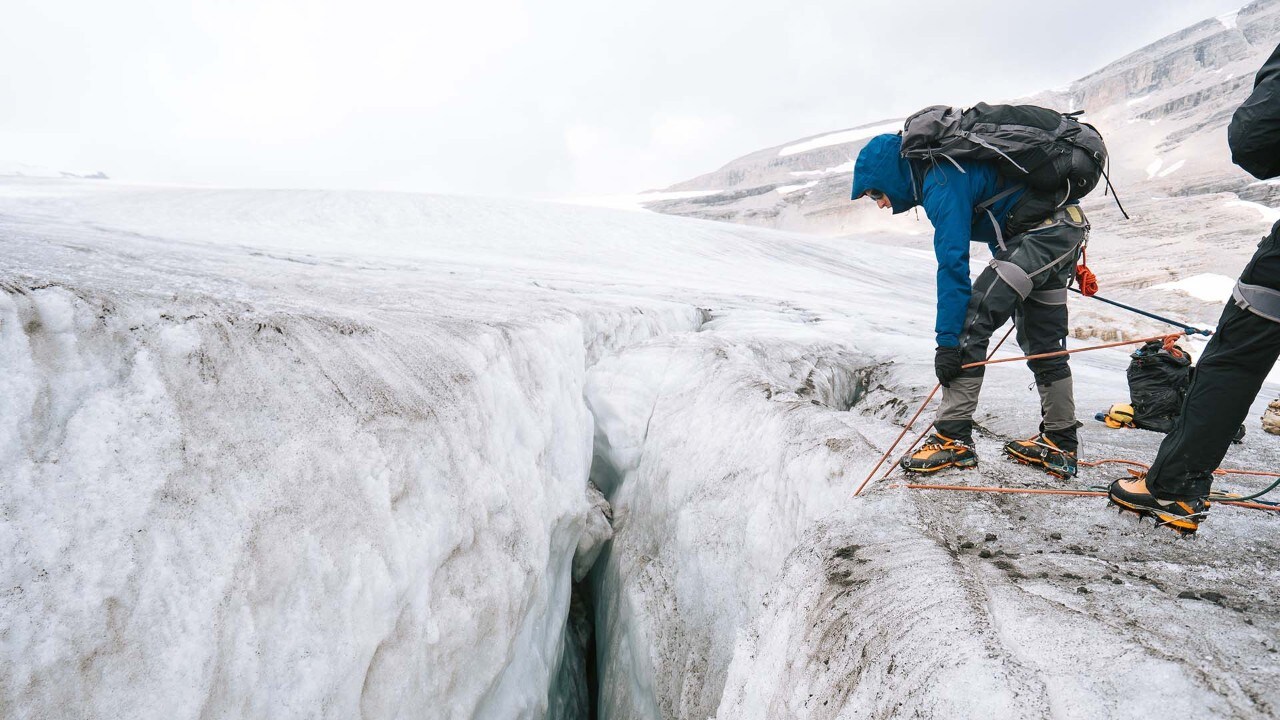 Students practice the Canadian drop loop method for crevasse rescue.