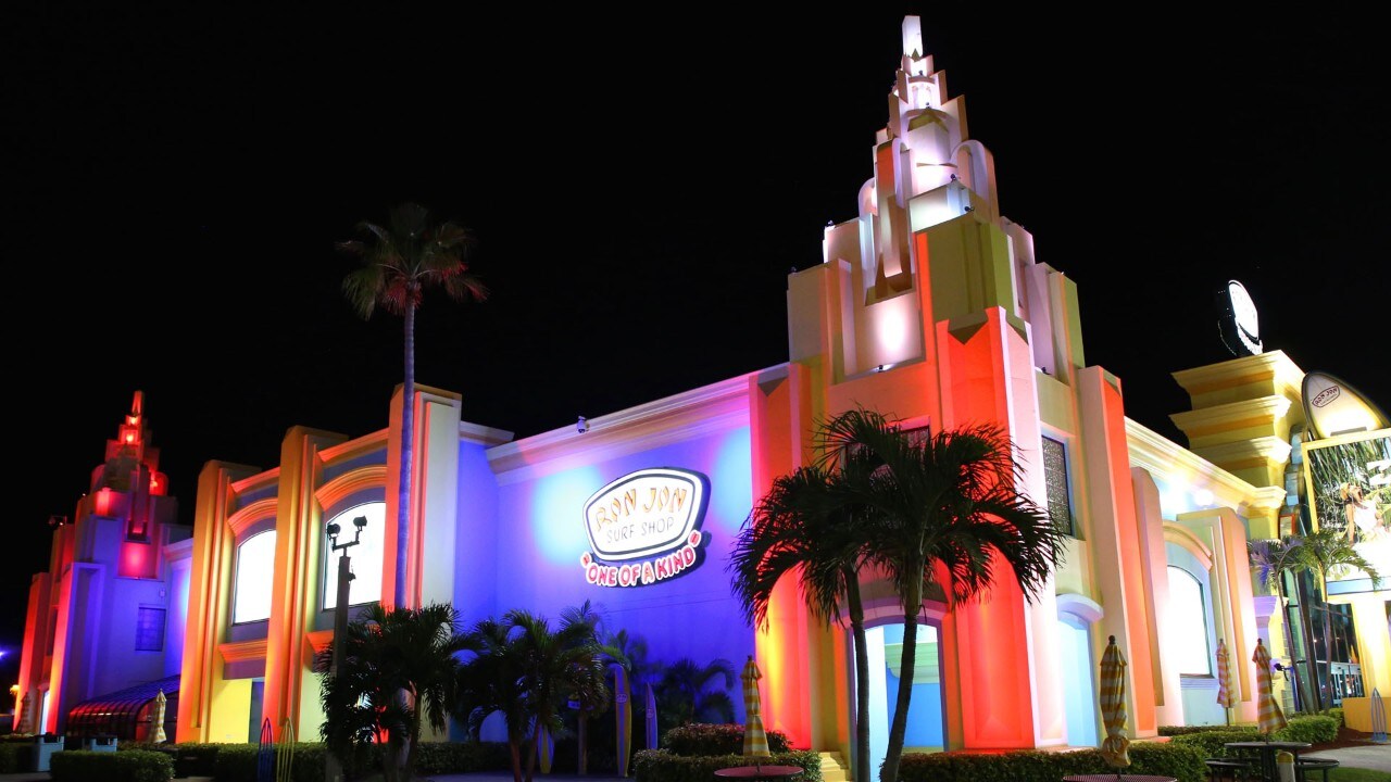 Ron Jon glows at night.