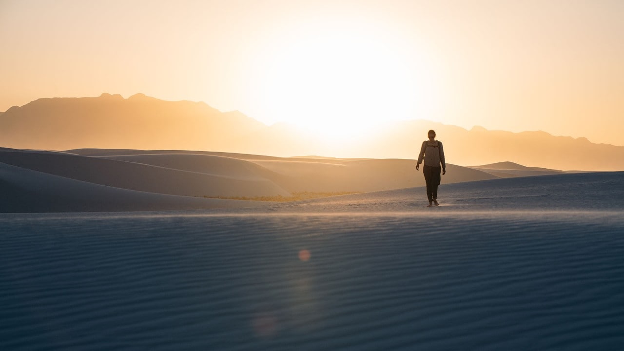 The sun sets at White Sands National Park.