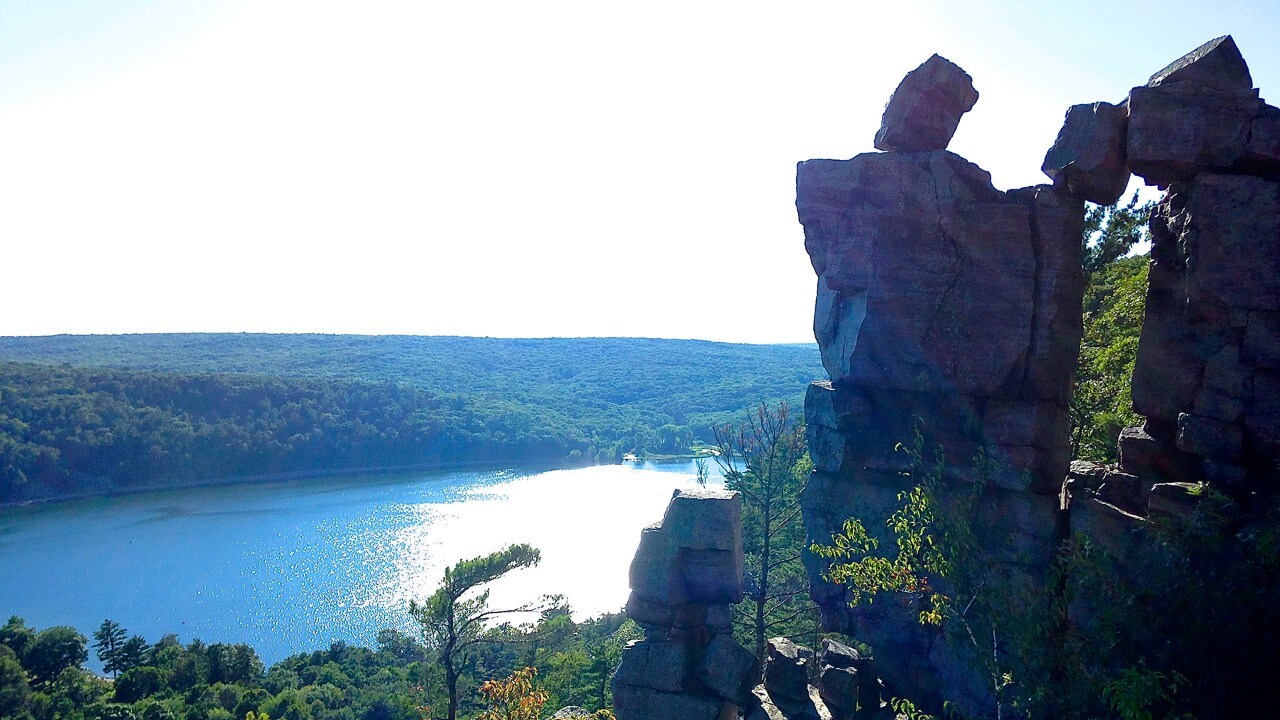 The Devil's Doorway rock formation at Devil's Lake State Park.