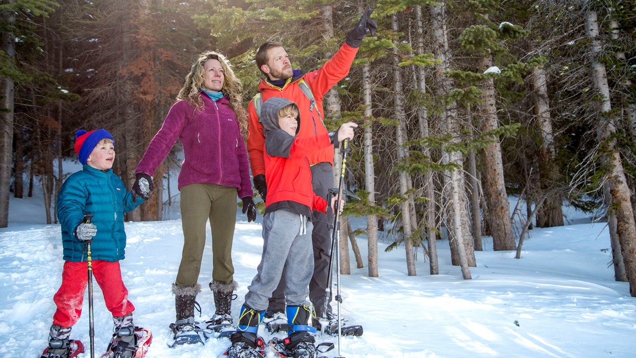 Theo, Melissa, Elijah and Joel Love snowshoe in Rocky Mountain National Park. Photo by Brad Clement