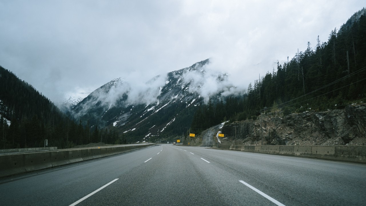 Clouds hide the peaks of the Coquihalla Summit Recreation Area.