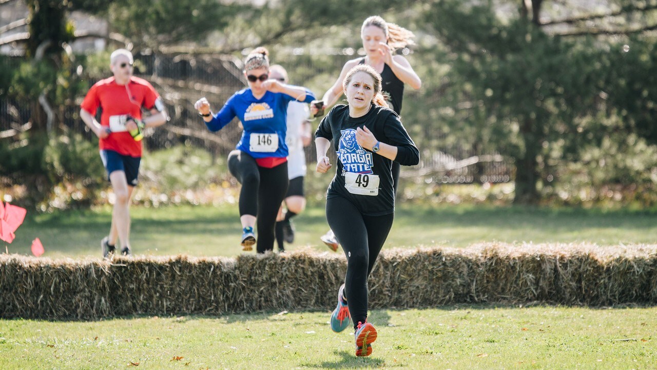 Abby pushes herself on the final leg of the race.