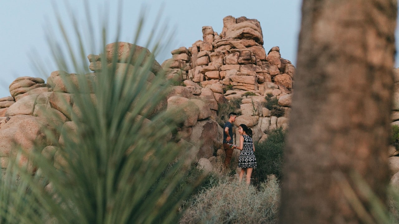 Trevor Wong and Helen Baik explore the rocks.