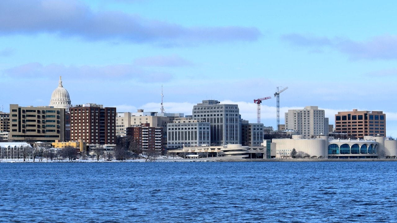 Madison's skyline seen from Lake Monona.